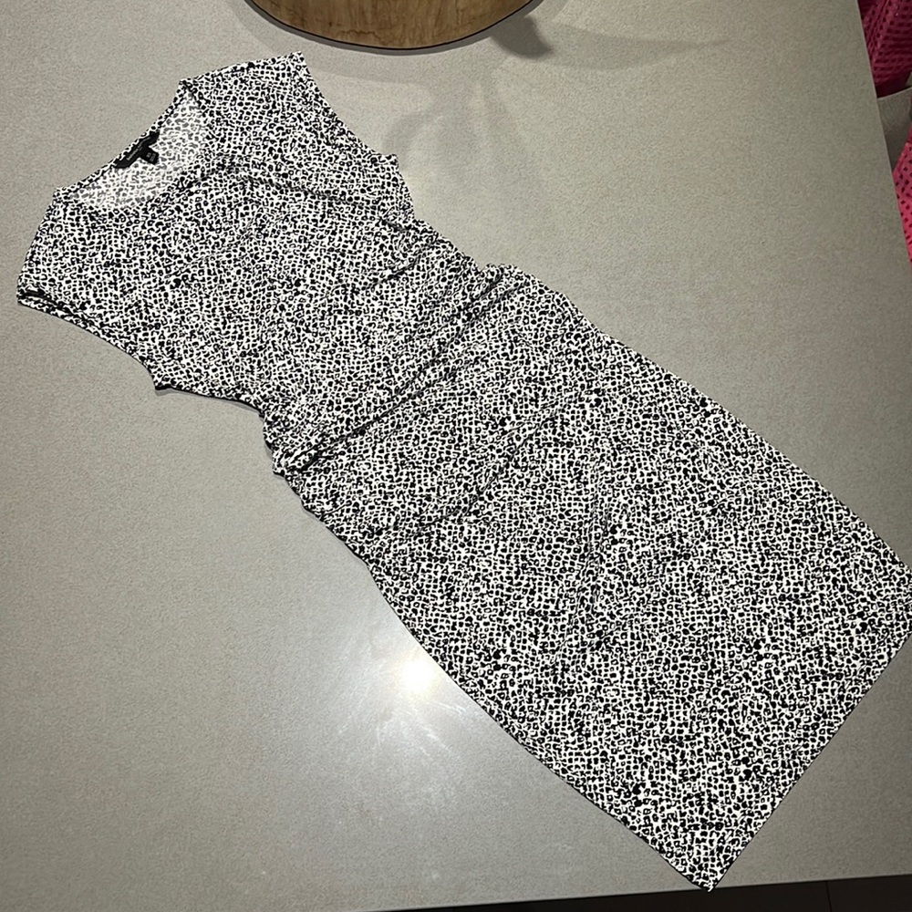 Banana Republic Black & White Patterned Fitted Dress